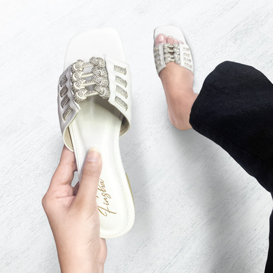 BELLA FLAT SLIPPER - WHITE