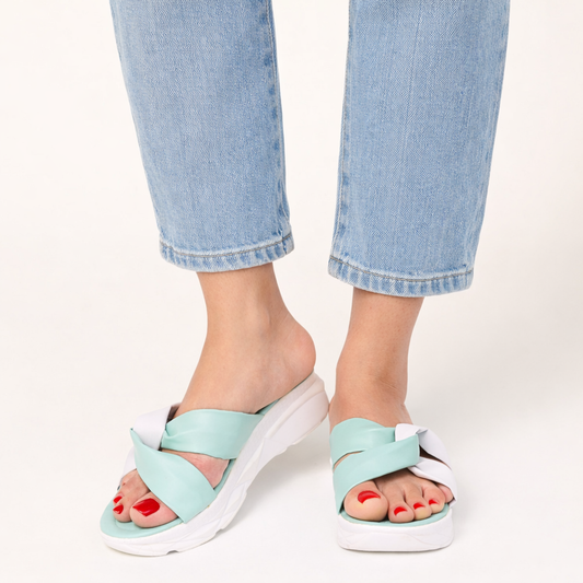 Brown block heel slipper from Finsha Shoes, featuring a chunky design for comfort and style.