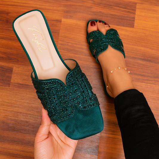 FESTIVE H FLAT SLIPPER - GREEN