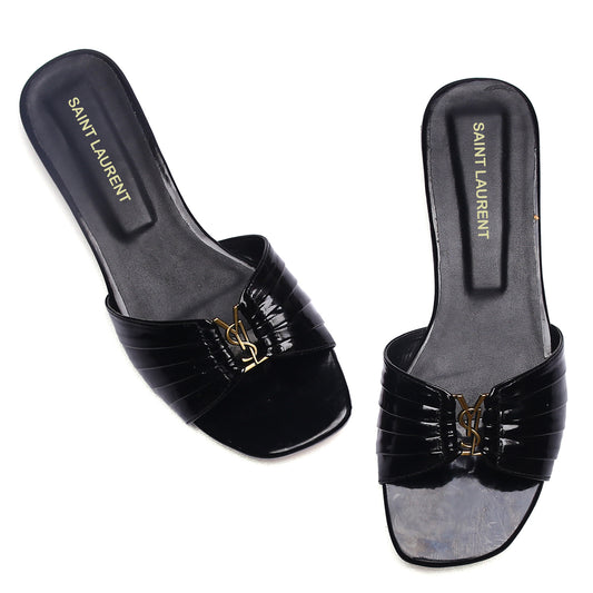 YSL FLAT SLIPPER - BLACK