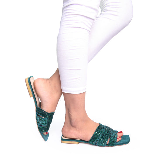 FESTIVE H FLAT SLIPPER - GREEN