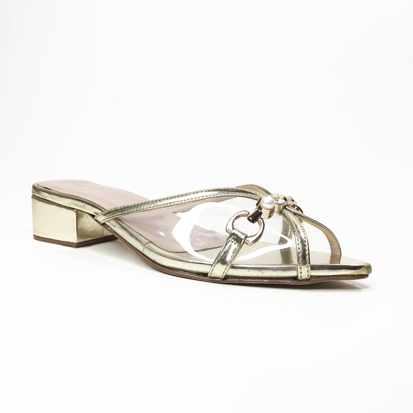 LUXE BLOCK HEEL SLIPPER - GOLD