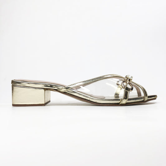 LUXE BLOCK HEEL SLIPPER - GOLD