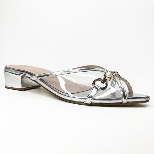 LUXE BLOCK HEEL SLIPPER - SILVER