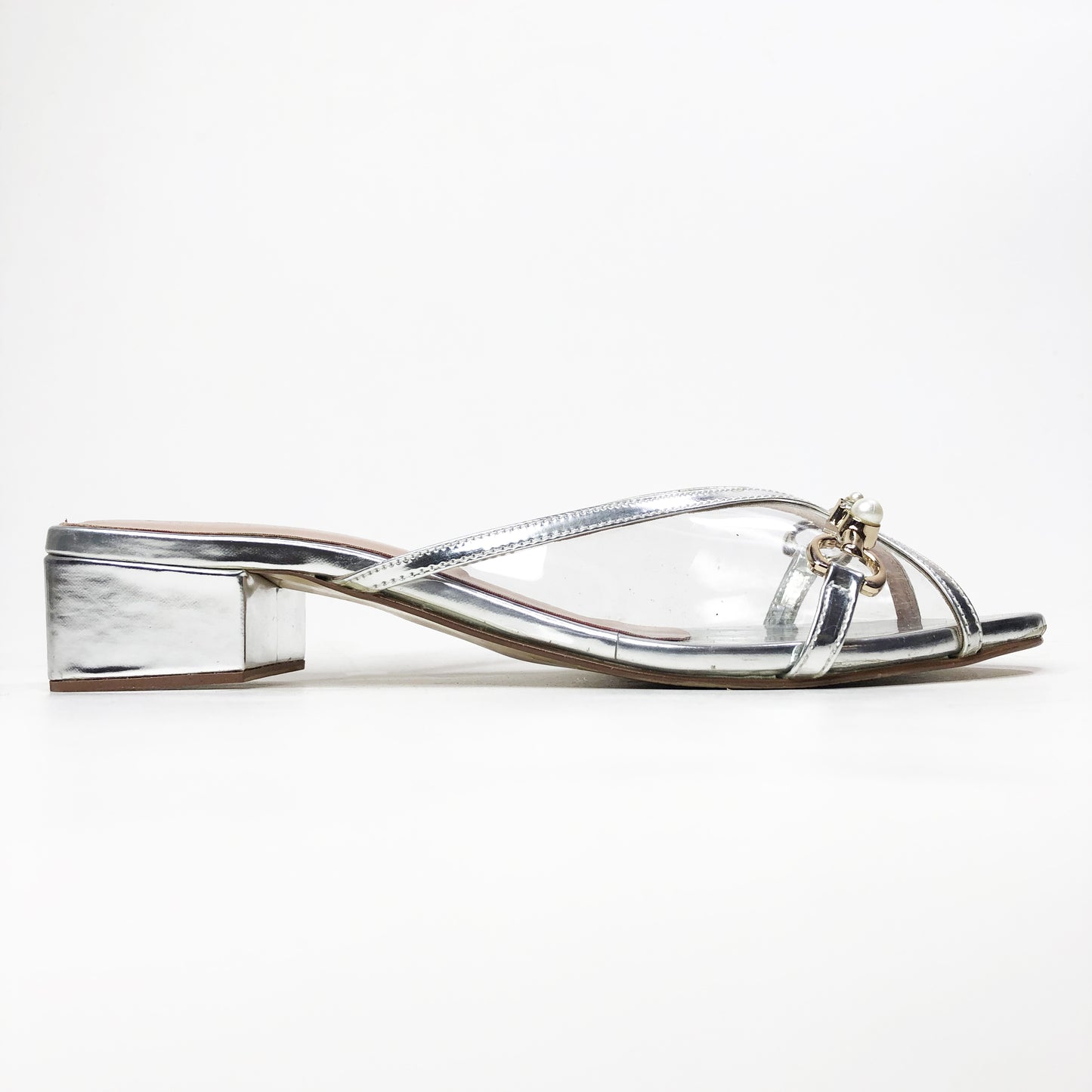 LUXE BLOCK HEEL SLIPPER - SILVER