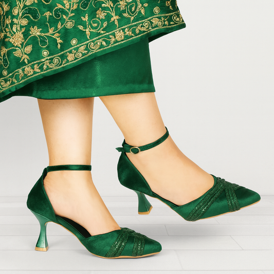 PRINCESS HEEL SANDAL - BOTTLE GREEN