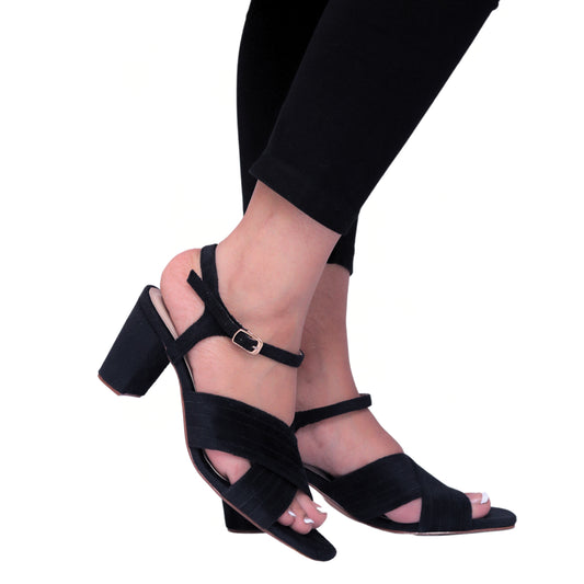WOODEN BLOCK HEEL - BLACK