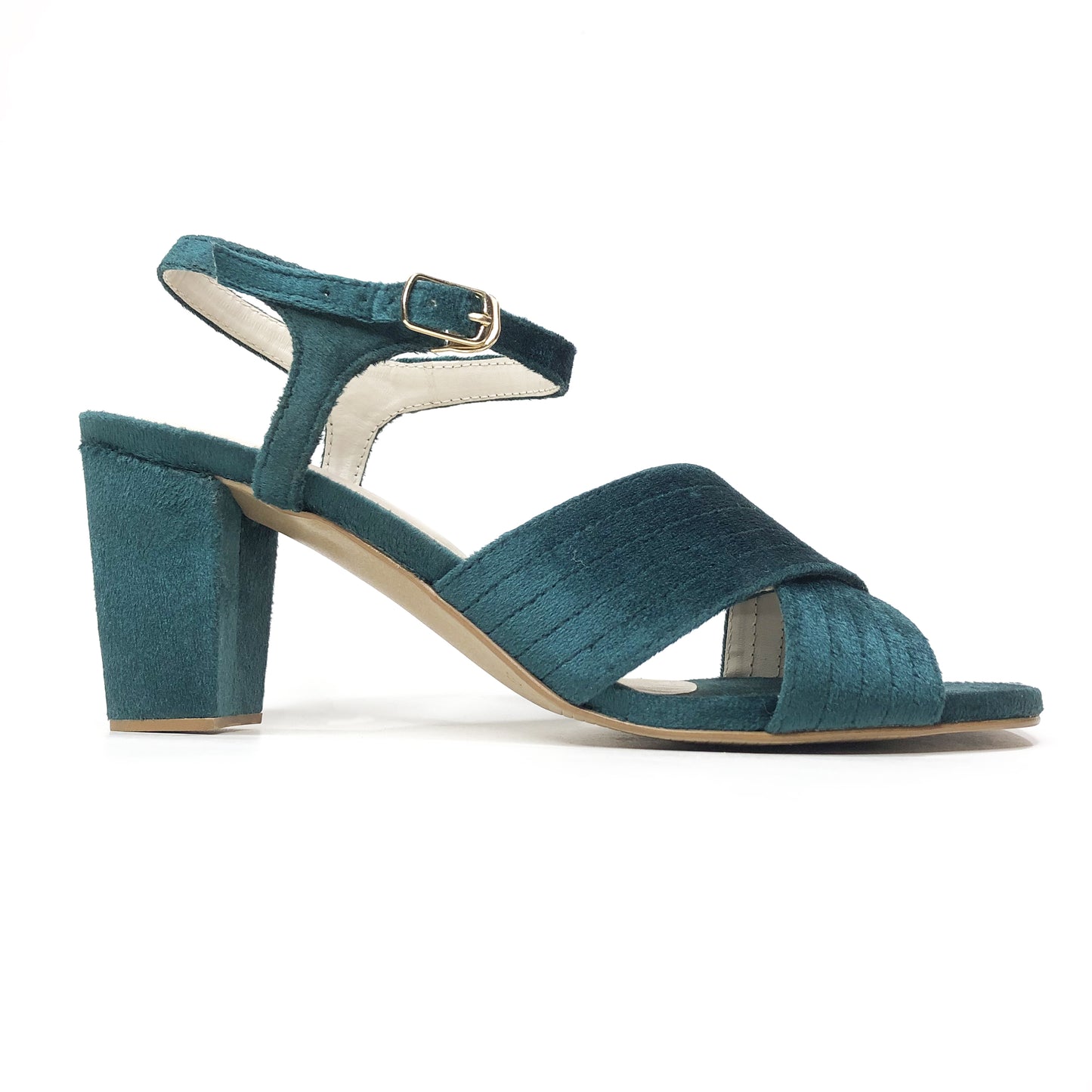 WOODEN BLOCK HEEL - TEAL GREEN
