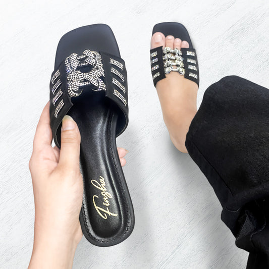 BELLA FLAT SLIPPER - BLACK
