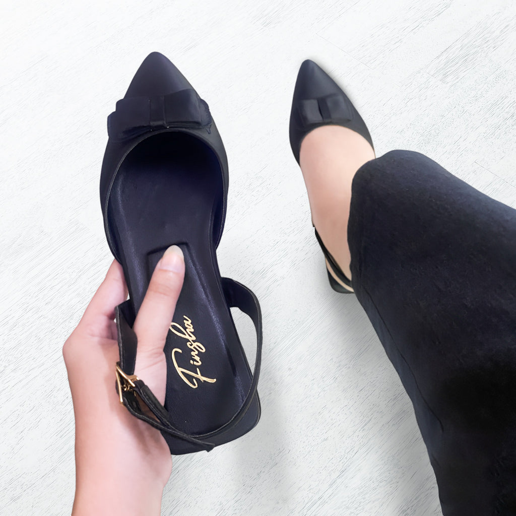 LINKA FLAT MULE - BLACK - Finsha Shoes