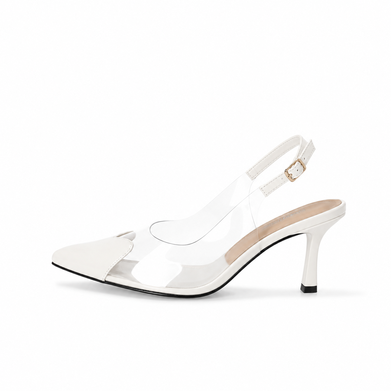 White Alara Heart Heels leaf sandals by Finsha Shoes, featuring elegant heart-shaped design and stylish leaf straps.