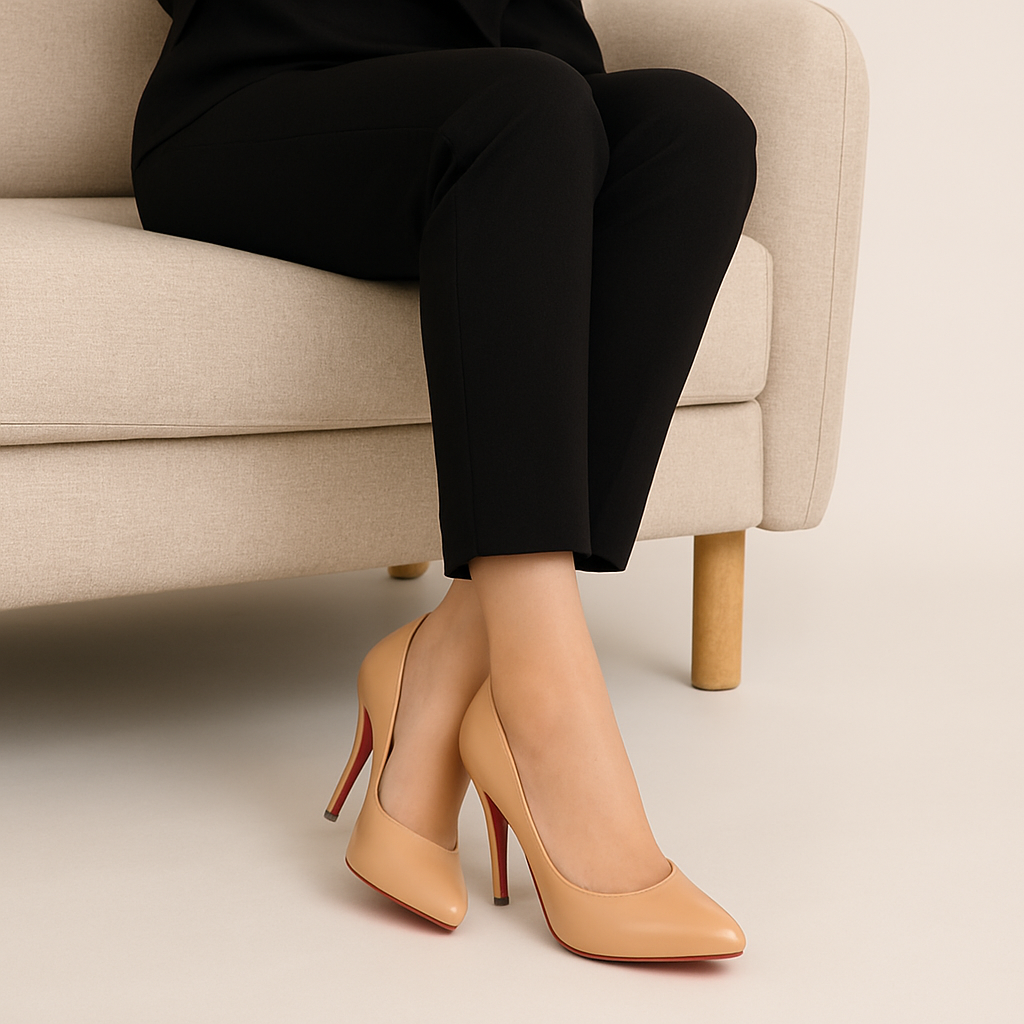 Kate Red Bottom Heel 100 mm | Nude Fawn - Finsha Shoes
