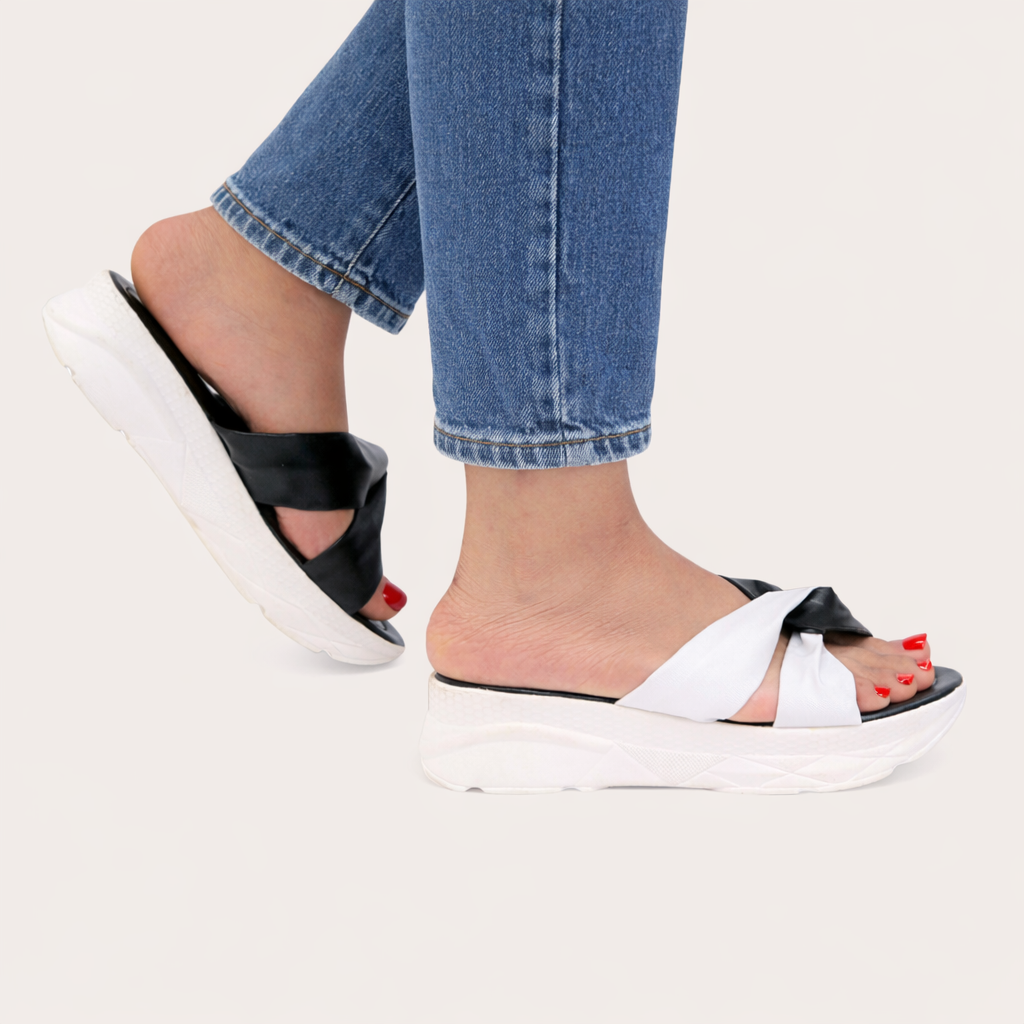 Brown block heel slipper from Finsha Shoes, featuring a chunky design for comfort.