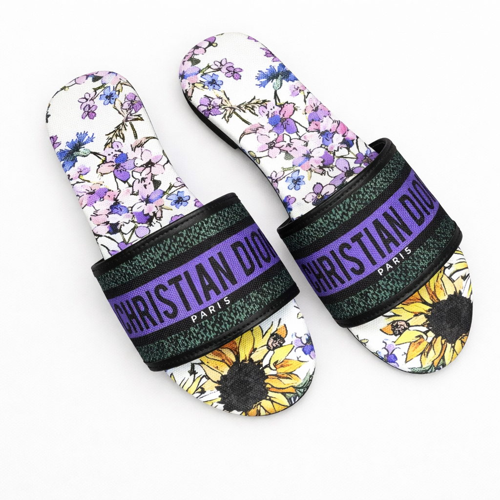 DIOR FLAT SLIPPER - FLOWER - Finsha Shoes
