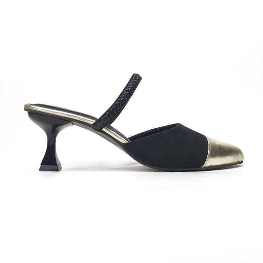 EVELINE PREMIUM MULE - BLACK AND GOLDEN