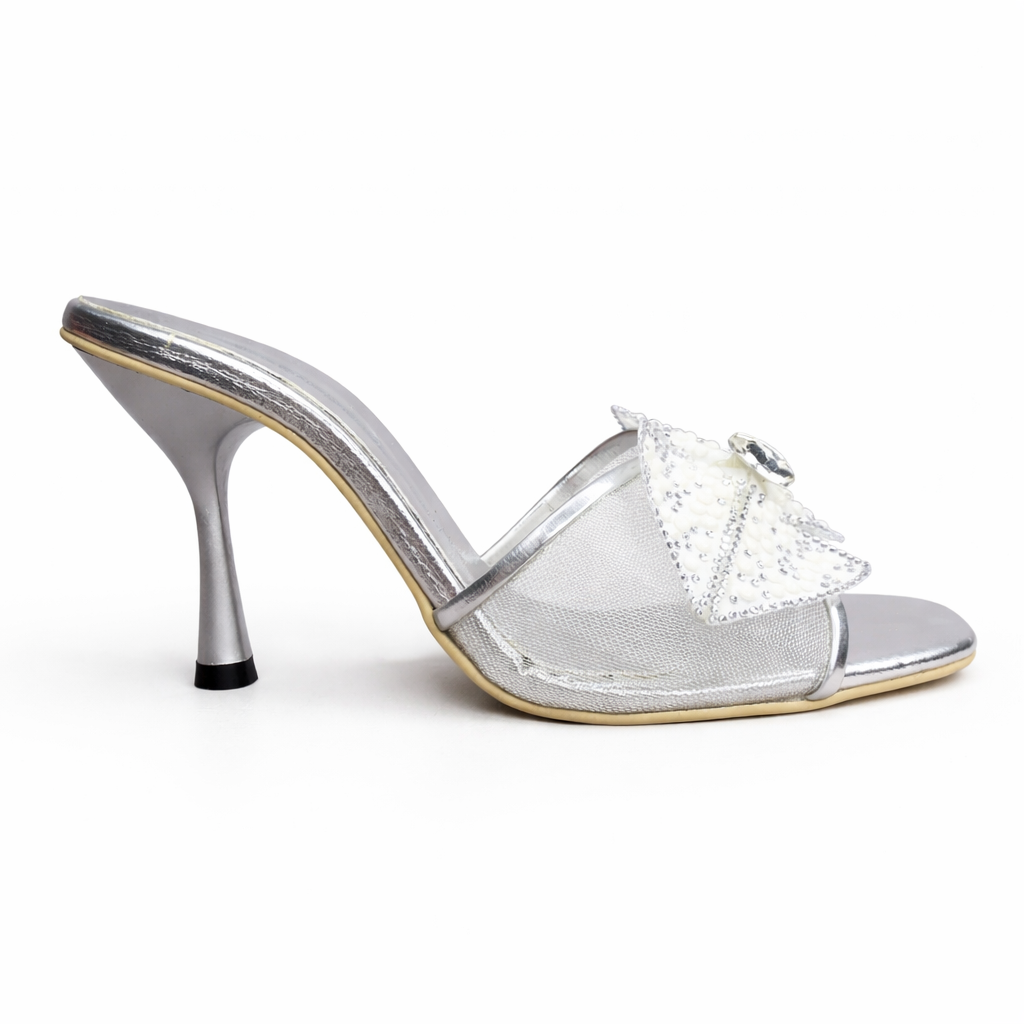 FLOWER FESTIVE HEEL - SILVER - Finsha Shoes