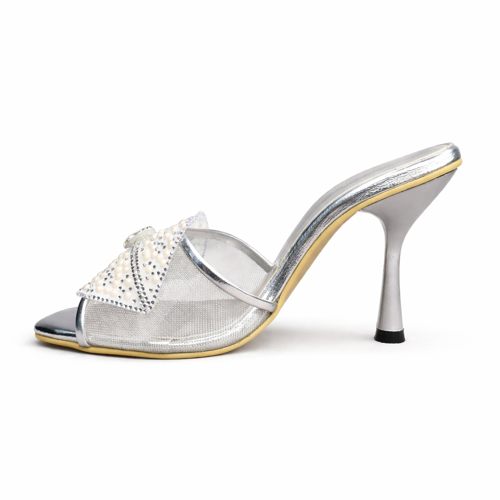FLOWER FESTIVE HEEL - SILVER - Finsha Shoes