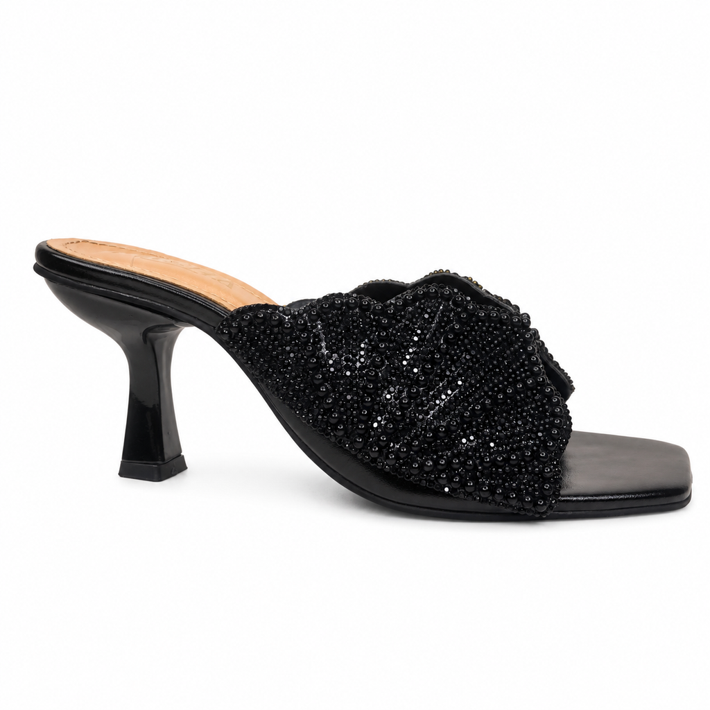 Embroidery Pearl Heel Sandal
