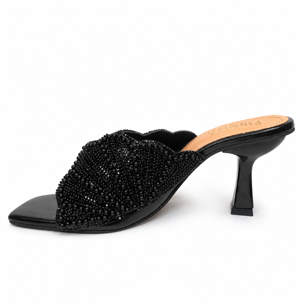 Embroidery Pearl Heel Sandal