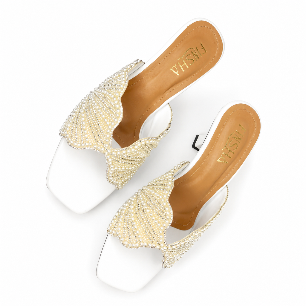 Embroidery Pearl Heel Sandal