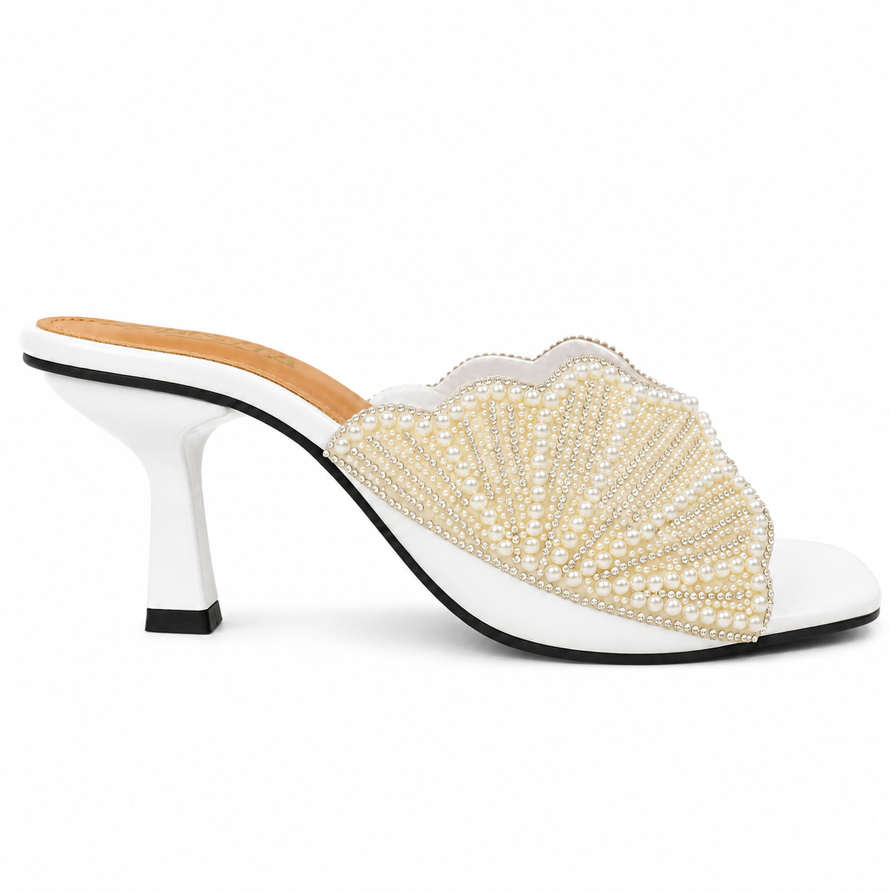 Embroidery Pearl Heel Sandal