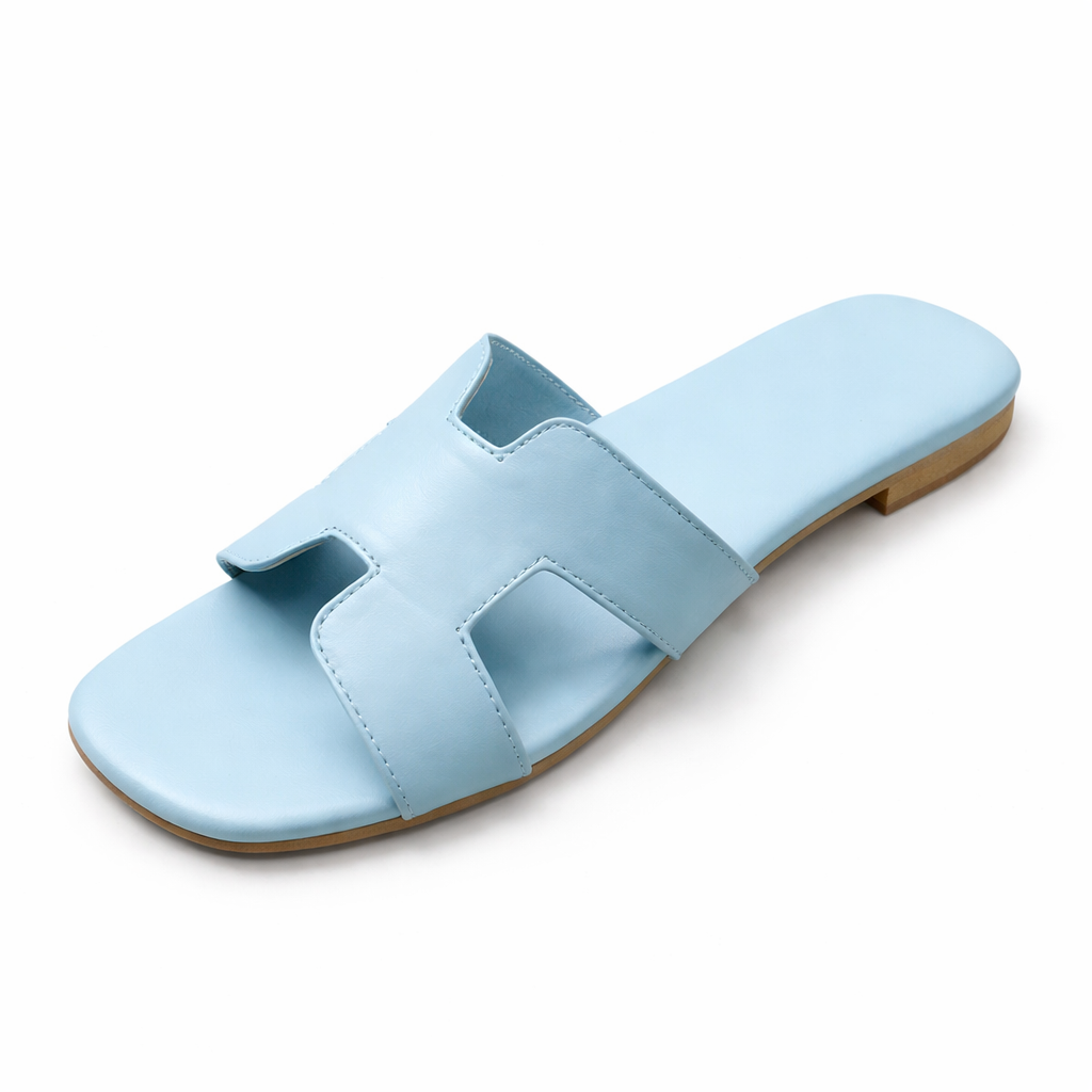 Blue H flat slipper by Finsha Shoes, soft slip-on footwear with a casual design perfect for comfortable everyday wear.