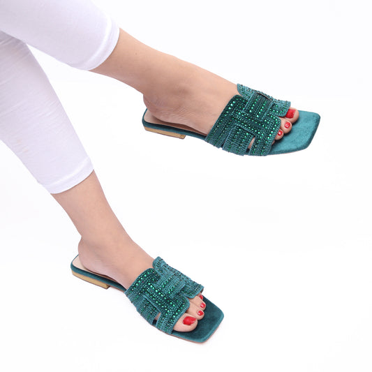 FESTIVE H FLAT SLIPPER - GREEN