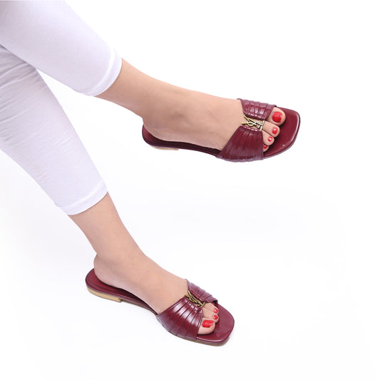YSL FLAT SLIPPER - MAROON