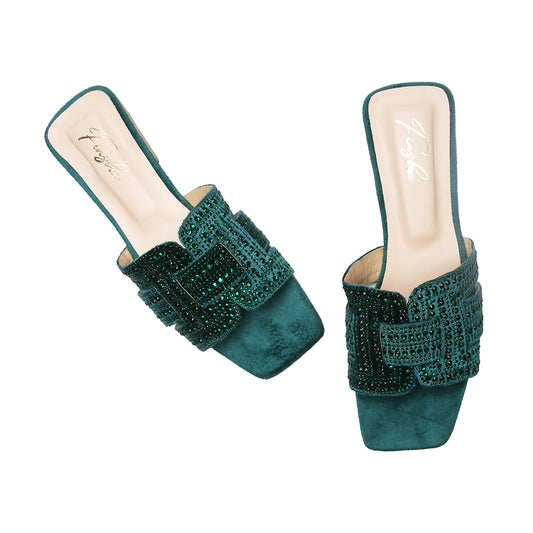 FESTIVE H FLAT SLIPPER - GREEN