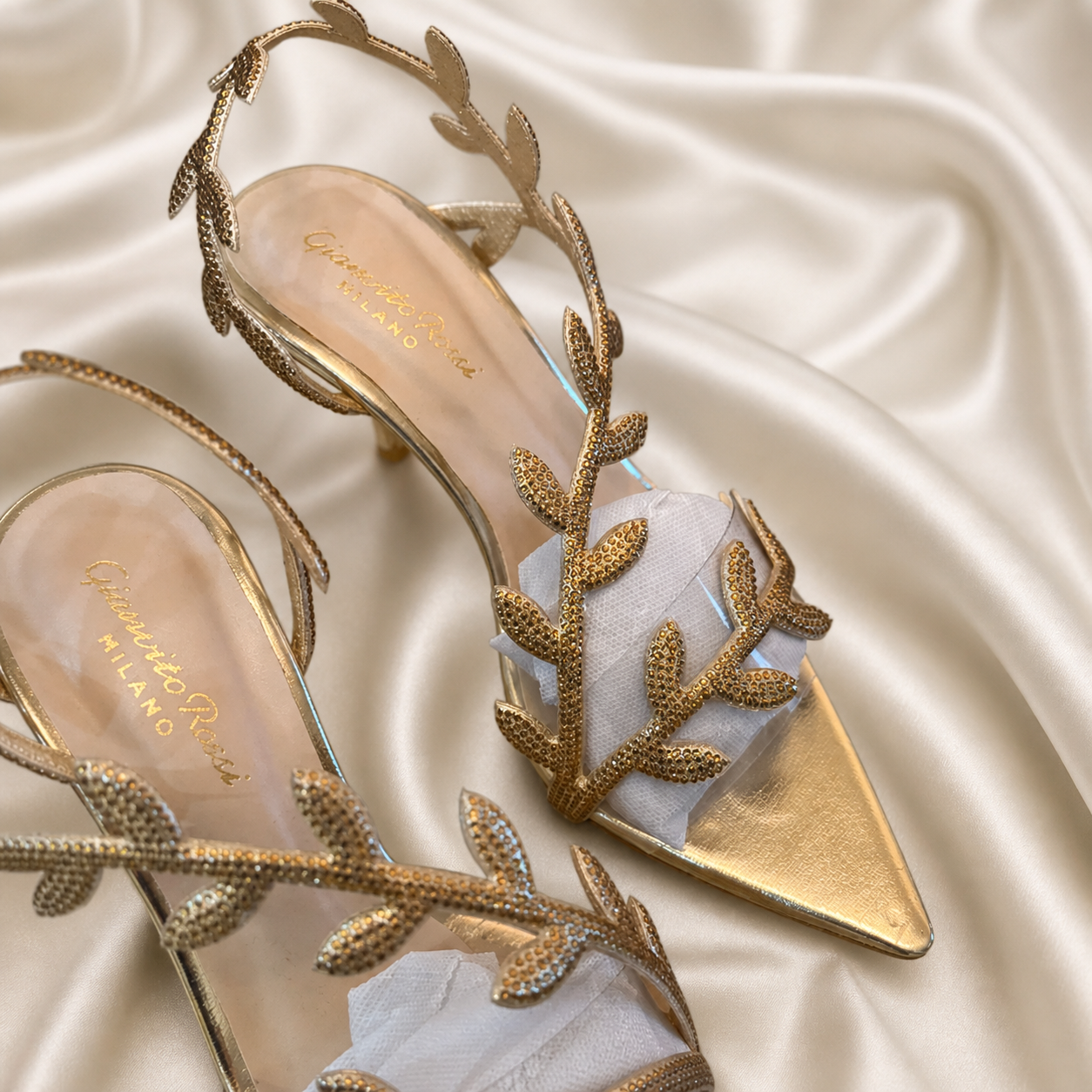 Leaf Embellished Open Toe Heel