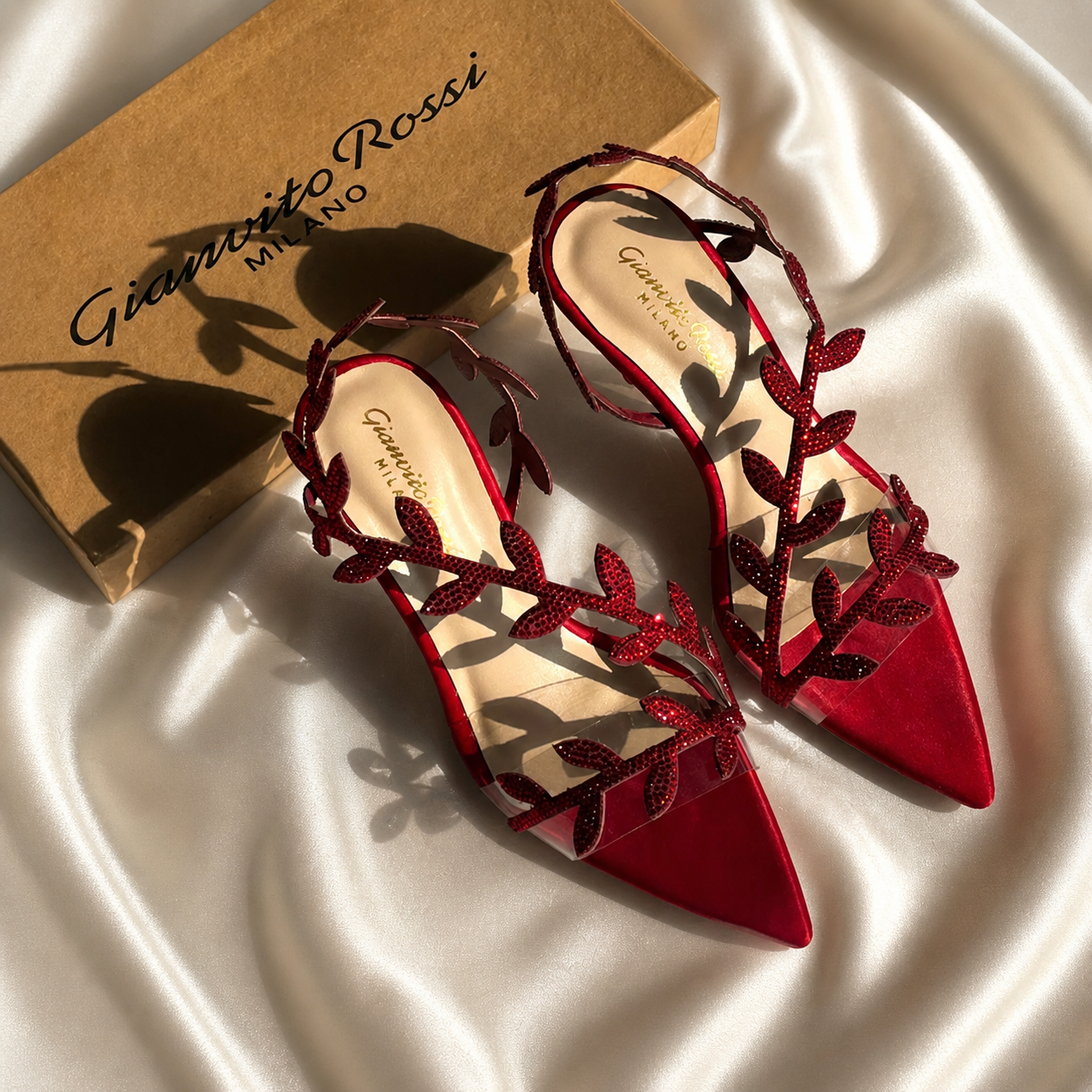 Leaf Embellished Open Toe Heel