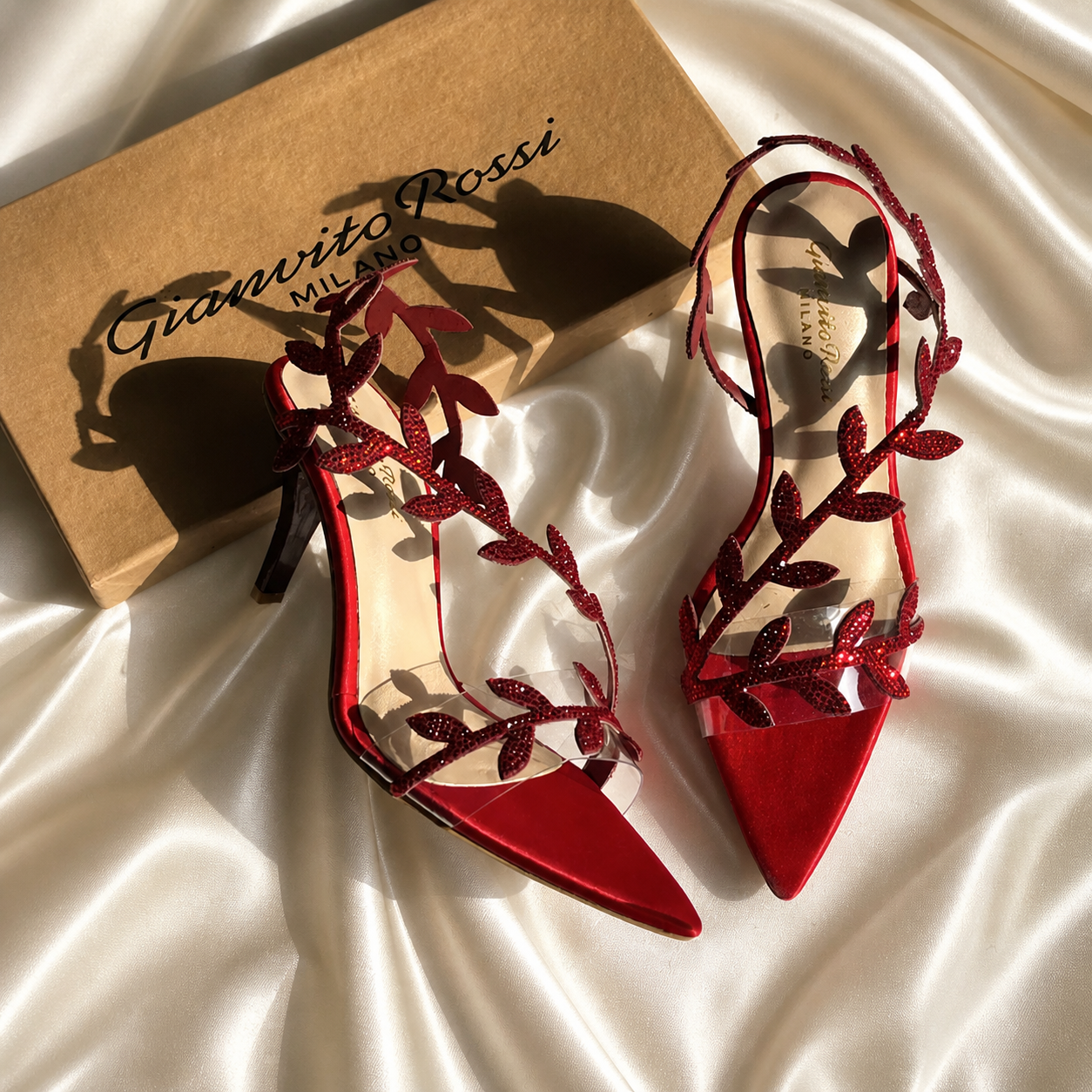 Leaf Embellished Open Toe Heel