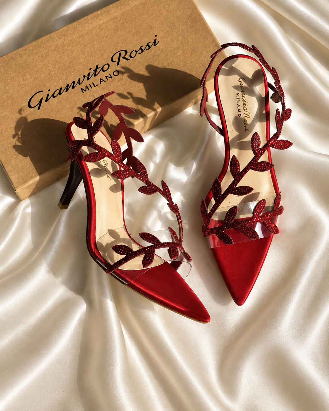 Leaf Embellished Open Toe Heel