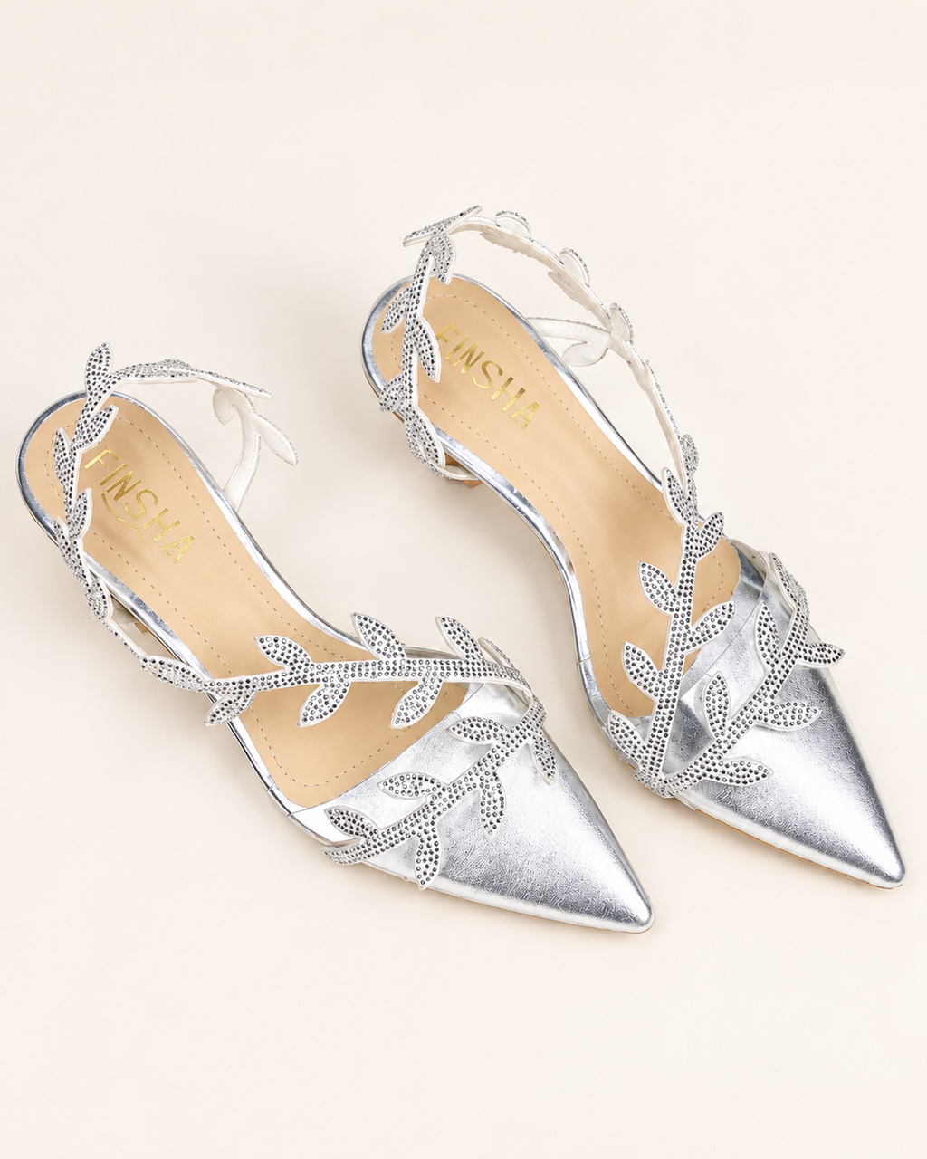 Leaf Embellished Open Toe Heel