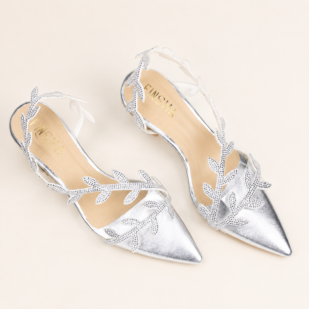 Leaf Embellished Open Toe Heel
