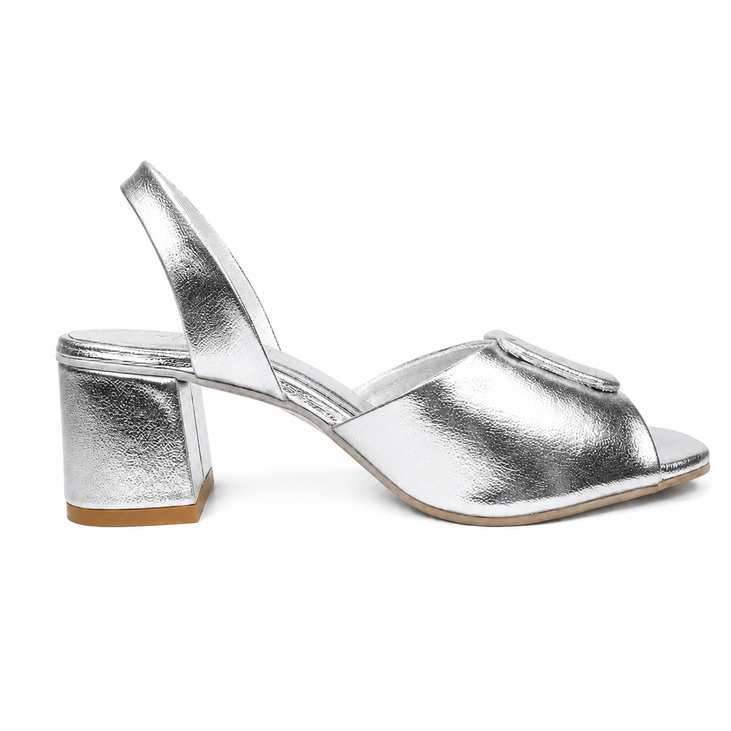 Silver Mariegold block heel shoe by Finsha Shoes, 2.5-inch height, stylish and comfortable for everyday wear.