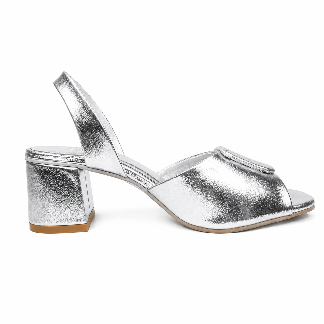 Silver Mariegold block heel shoe by Finsha Shoes, 2.5-inch height, stylish and comfortable for everyday wear.
