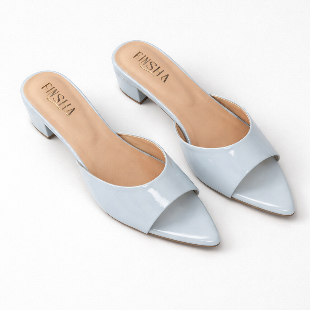 Black Finsha Shoes Mila Block Heel Sandal with ankle strap and open toe design.