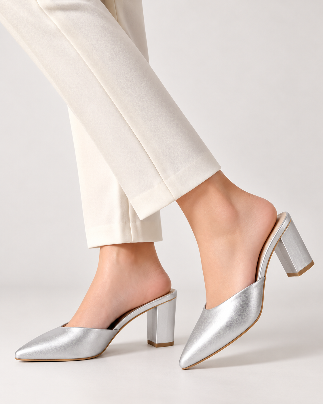 Pointed Block Heel - Silver
