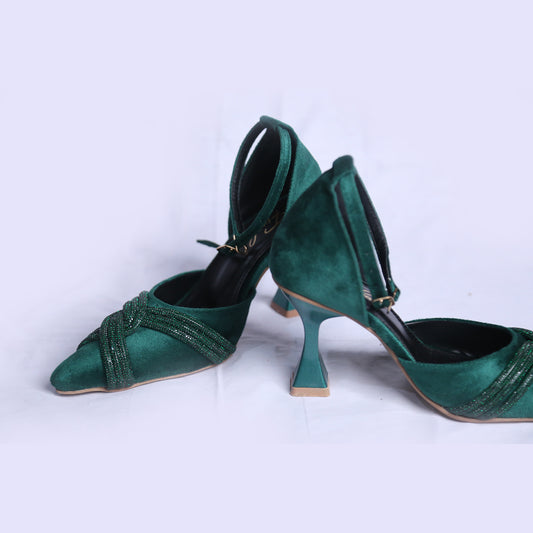 PRINCESS HEEL SANDAL - BOTTLE GREEN