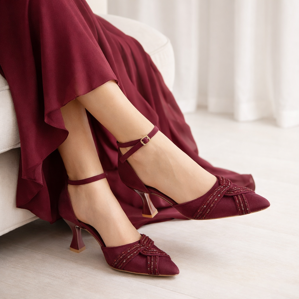 PRINCESS HEEL SANDAL - MAROON - Finsha Shoes