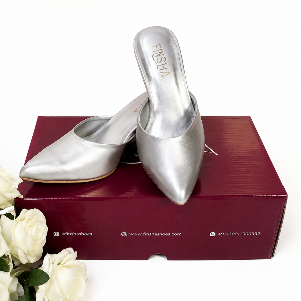 Pointed Block Heel - Silver