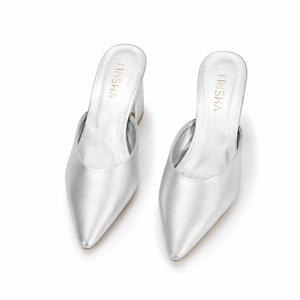 Pointed Block Heel - Silver