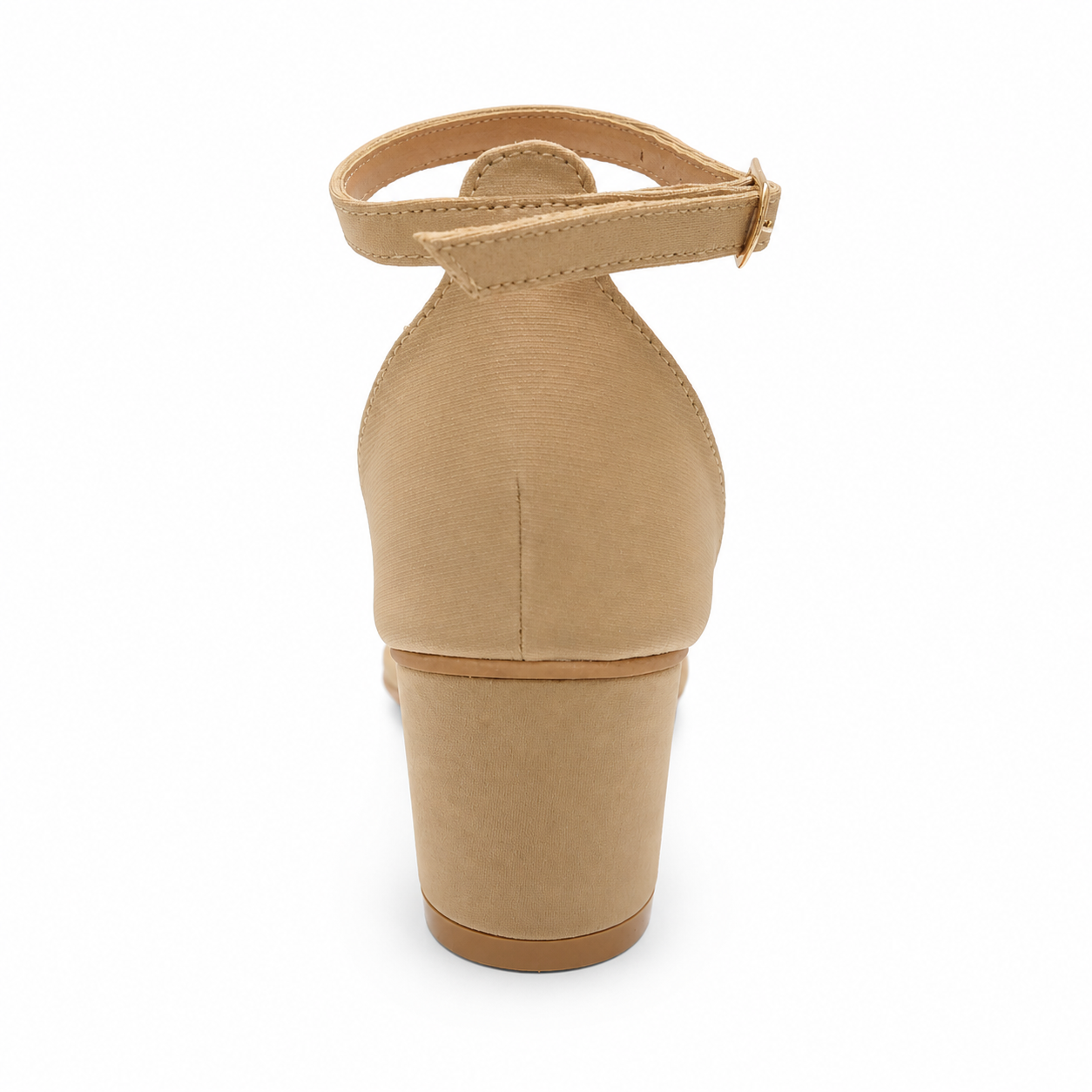Finsha Shoes single strap block heel sandal in fawn color, featuring a stylish and comfortable design with a sturdy block heel.