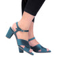 WOODEN BLOCK HEEL - TEAL GREEN