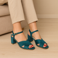 WOODEN BLOCK HEEL - TEAL GREEN
