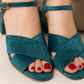 WOODEN BLOCK HEEL - TEAL GREEN
