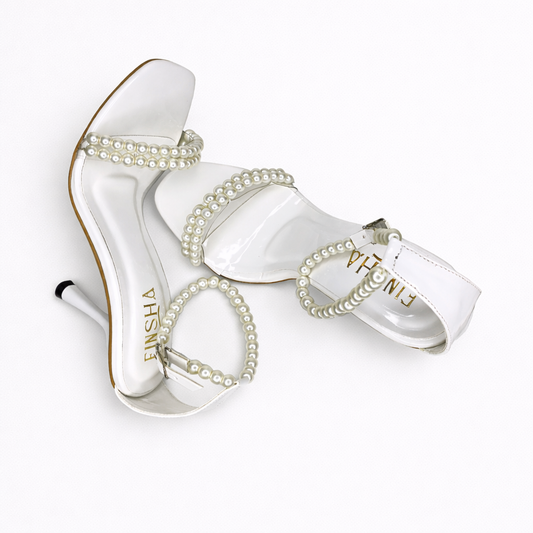 WHITE PEARLS HEEL SANDAL - Finsha Shoes