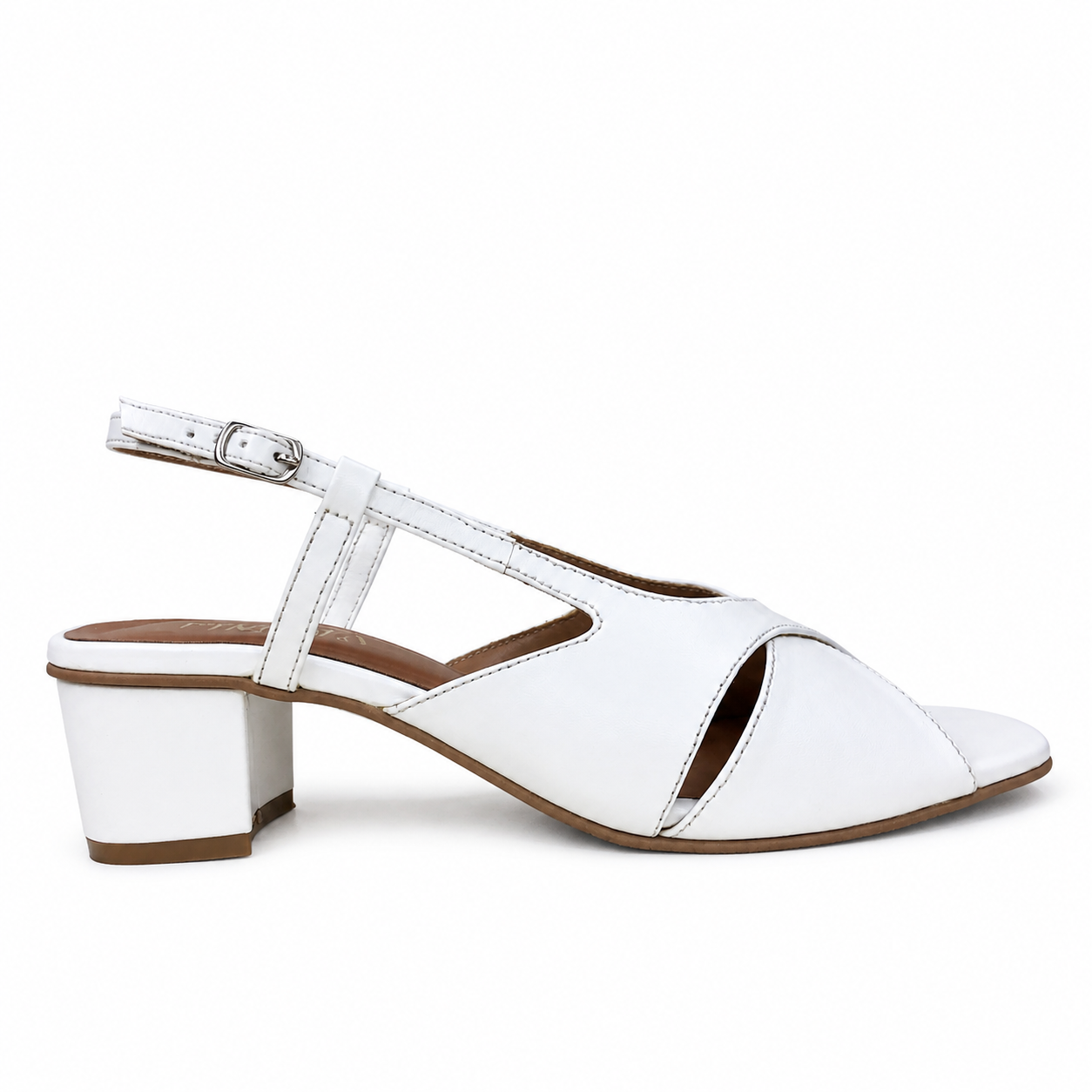 White 2.5-inch block heel from Finsha Shoes, showcasing a stylish and sturdy design with a sleek white finish.
