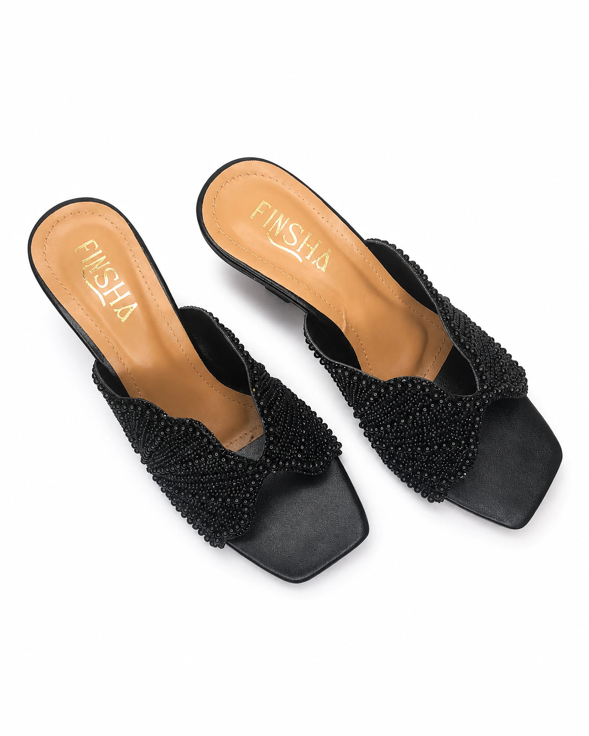 Embroidery Pearl Heel Sandal